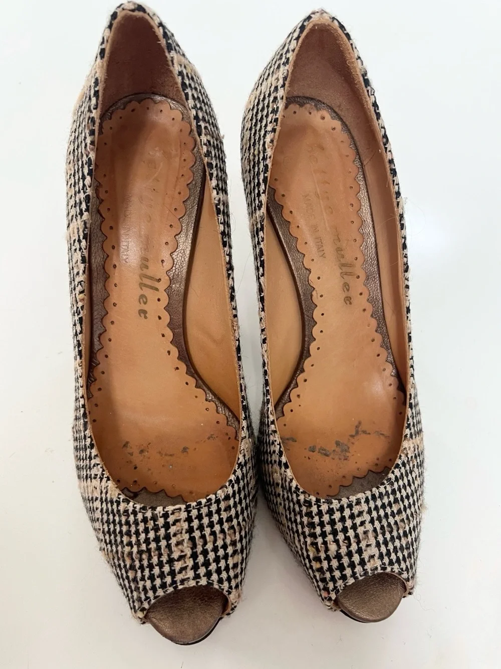 Bettye Muller Italy Tweed Peep Toe Heels EU 37 - Picture 3 of 7